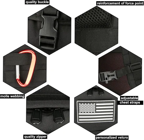 Vista 6 de Mochila de senderismo 45L Mochila de camping Mochila militar Molle para viajes al aire libre, Negro -, Mochilas de mochila