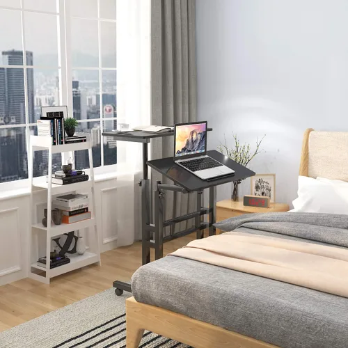 Vista 4 de SogesPower JZS-101-2BK - Mesa auxiliar ajustable para sofá de cama, 2 plataformas