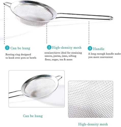 Vista 4 de Colador con mango de alambre de lujo de acero inoxidable - 7,5, 14 y 7.9 in, juego de 3 piezas