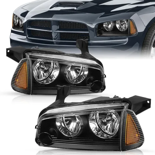 Vista 11 de TUSDAR Juego de 4 piezas de conjunto de faros delanteros halógenos Compatible con faros delanteros y luz de esquina lateral para Dodge Charger