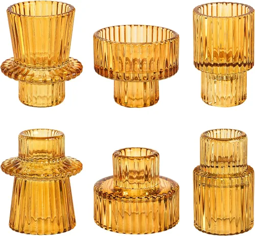 Portavelas cónicos votivos para velas de pilar y té, portavelas para boda, Navidad, té y fiesta, centro de mesa de cristal vintage acanalado, Boho,
