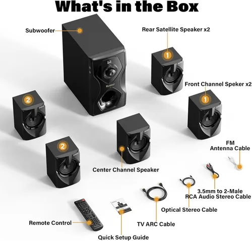 Vista 8 de Bobtot Altavoces de sonido envolvente Sistemas de cine en casa - 700 vatios de potencia máxima 5.1/2.1 Sistema de altavoces estéreo con cable