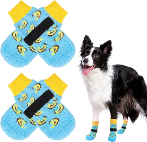 Vista 48 de SCENEREAL Calcetines antideslizantes para perros para evitar lamer patas para suelos de madera dura, zapatos de perro de doble cara botas