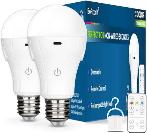 Vista 7 de CordlessGlow Bombillas de Luz Recargables de 15W con Control Remoto, 3 Temperaturas de Color y Bombilla de Luz con Batería Regulable, Control Táctil