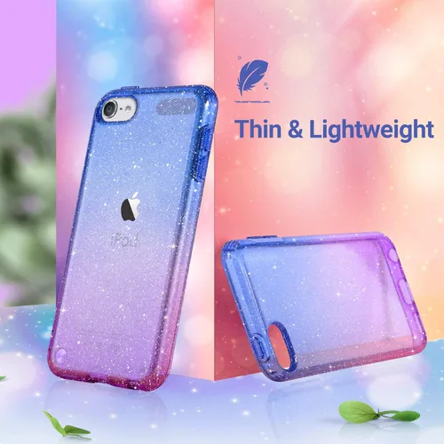 Vista 2 de ULAK Funda transparente con purpurina degradada para iPod Touch 7ª/6ª/5ª generación, funda híbrida delgada para niñas y mujeres, a prueba de golpes