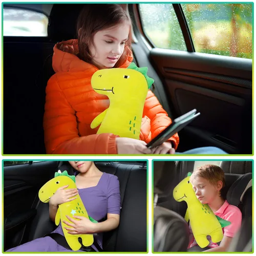 Vista 6 de Farochy Almohada de automóvil para niños, funda de cinturón de seguridad de dinosaurio, almohada para cinturón de seguridad de automóvil, fundas