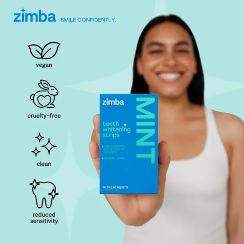Vista 3 de Zimba Tiras de blanqueamiento de dientes, 56 tiras blancas no sensibles para blanqueamiento de dientes, ayuda a eliminar las manchas de vino