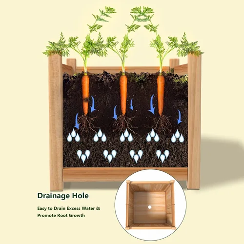 Vista 6 de Giantex Cama de jardín elevada, maceta de madera plegable para vegetales y flores, cajas de plantación elevadas al aire libre, contenedor plegable