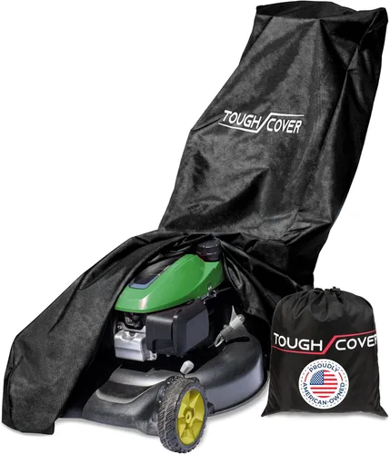 Tough Cover Funda para cortacésped – Edición básica, color negro, cubierta impermeable de grado marino 210D, ajuste universal para cortadoras de