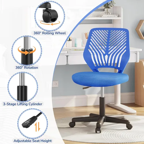 Vista 61 de Yaheetech Linda silla de escritorio para niños, silla de computadora pequeña sin brazos con soporte lumbar para adolescentes, respaldo bajo, Verde