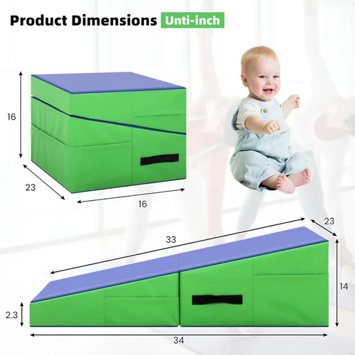 Vista 2 de Gymnastics Mat Incline Tumbling Mats—Indoor/Outdoor Folding Cheese Wedge Mat with Non-Slip Surface & Handles for Kids Girls Home Training Exercise