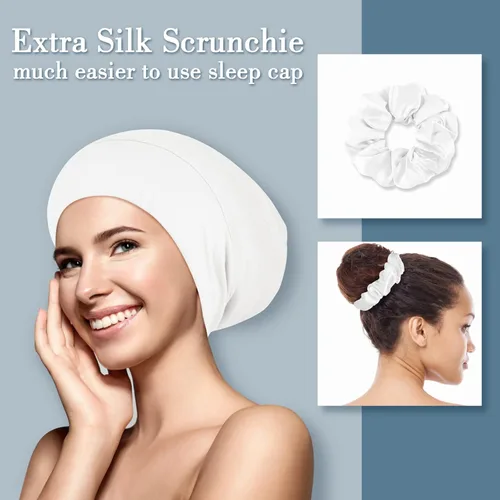 Vista 6 de LULUSILK Gorro de seda de morera para mujeres durmientes, gorro de dormir de seda real para cabello rizado y trenzas, envoltura de seda pura