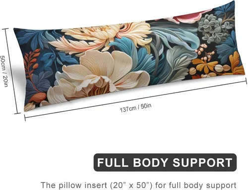 Vista 2 de Funda de almohada corporal, funda de almohada larga floral azul con cremallera, funda de almohada rectangular suave, fundas de almohada grandes