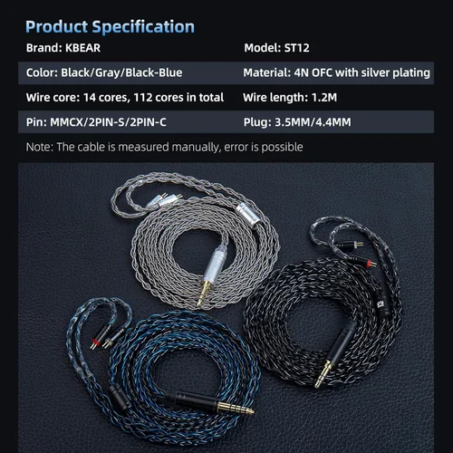 Vista 8 de KBEAR - Cable IEM ST12 de 2 pines, cable de repuesto para auriculares de monitor intrauditivo, 8 núcleos 4N OFC plateado cable de extensión de cable