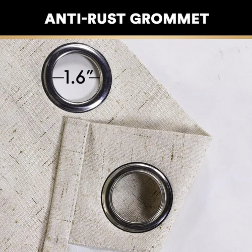 Vista 193 de PrinceDeco Cortinas con textura de lino 100% opacas de 64 pulgadas de largo, juego de 2 paneles de cortinas de lino opacas con forro aislante Arena