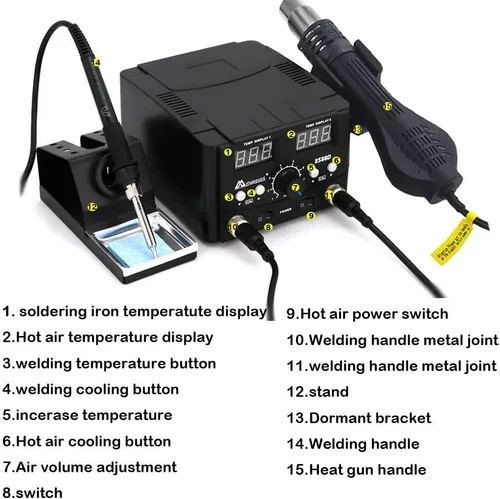 Vista 2 de 2 IN 1 750W LED Digital Soldering Station Hot Air Gun Rework Station Electric Soldering Iron For Phone PCB IC SMD BGA Welding SET 110V (8588D SET1)