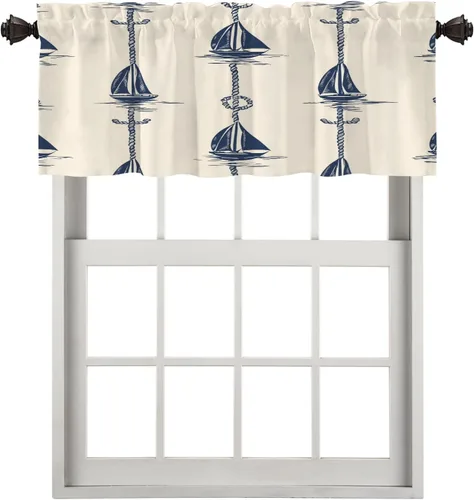 Vista 78 de Maritime Ocean Cafe Curtains,Anchors Nautical Art Blackout Tier Curtain Multilayer Polyester Short Kitchen Drapes 2 Pack 26X24 Inches