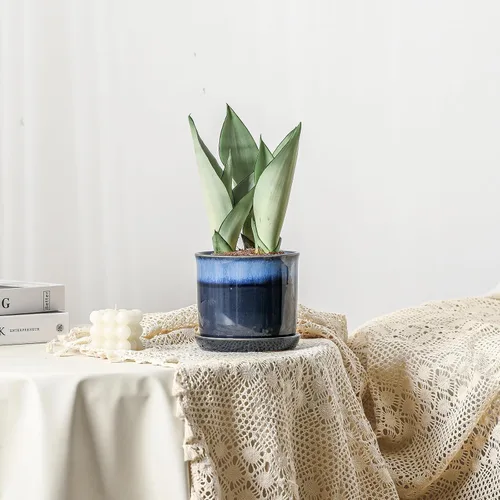Vista 41 de Macetas de 5.8 pulgadas: maceta de cerámica con orificio de drenaje y platillo - Maceta para plantas de interior y exterior - Diseño con cuentas