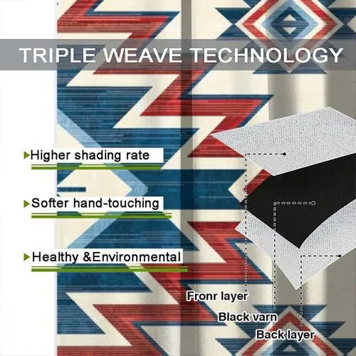 Vista 228 de Cortinas con patrón geométrico tribal, estilo suroeste, azteca, rústico, occidental, nativo americano, opacas, con bolsillo para barra, decoración