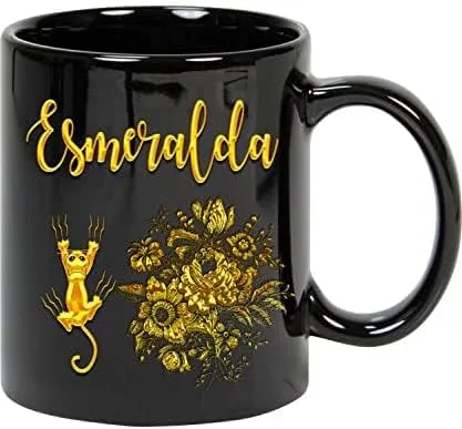Coffee Mug Personalized Name Mug, Name Cups, Name Mug Gift for Mom, Dad, Sister, Girls, Boy, Brother Esmeralda Cat Gold Lover Custom Name Mugs Gifts