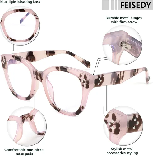 Vista 3 de FEISEDY Gafas clásicas de bloqueo de luz azul ojo de gato para mujer, gafas de computadora de mariposa de gran tamaño B9092