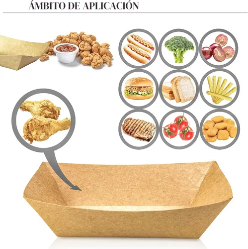 Vista 4 de MotBach Paquete de 100 Bandejas de Papel para Alimentos de 2 libras, Bandeja de Barco de Papel para Alimentos de Alta Resistencia Canasta