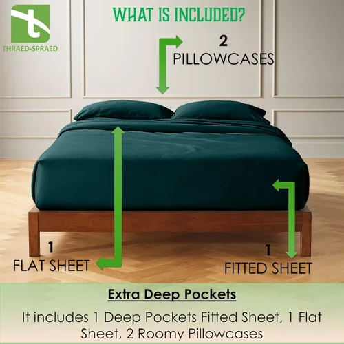 Vista 22 de Twin Size 4-Piece Sheet Set 1000 Thread-Count 100% Egyptain Cotton, 1000TC Soft, Breathable, Long-Staple Cotton Sateen Weave, Fits 19 Inches Extra