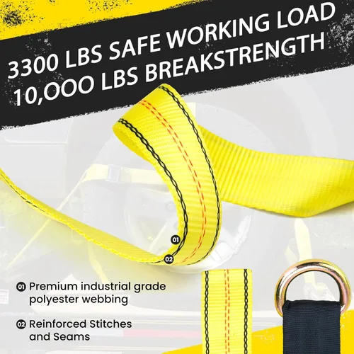 Vista 3 de Correas de neumático para un remolque de automóvil, correa de amarre de rueda de 2 pulgadas x 10 pies con ganchos a presión, correa de rueda