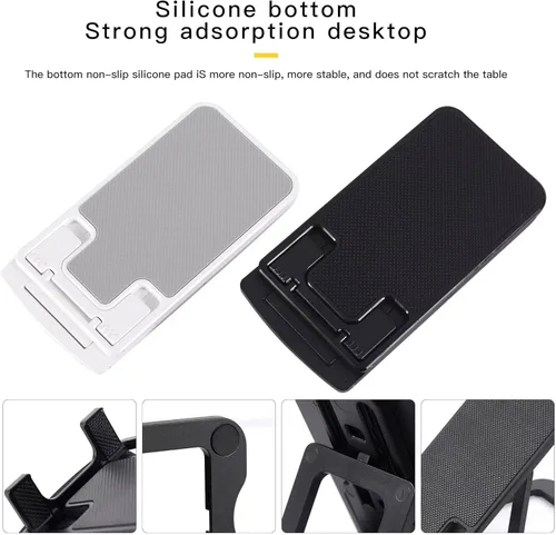 Vista 4 de Soporte para teléfono celular y tablet para escritorio, delgado y totalmente plegable con ángulo y altura ajustables, resistente y ligero