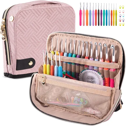 Vista 11 de MYBAGZING Estuche para Ganchos de Ganchillo con Juego de 14 Ganchos de Ganchillo de Tamaño 2 mm (B) - 10 mm (N) Ganchos de Ganchillo Ergonómicos