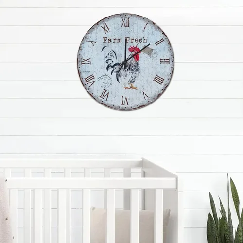 Vista 8 de Reloj de pared de madera de pollo campestre de 16 pulgadas, sin sonido de cuarzo, funciona con pilas, estilo vintage, gallo analógico, reloj