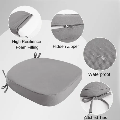 Vista 2 de idee-home - Juego de 4 cojines para sillas al aire libre, 17 x 17 x 3 pulgadas de grosor, cojines impermeables para muebles de patio con lazos