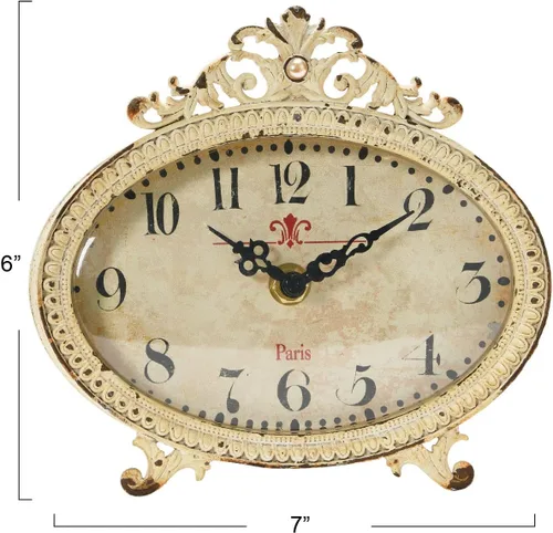 Vista 3 de Creative Co-Op Reloj decorativo de estaño envejecido, color crema