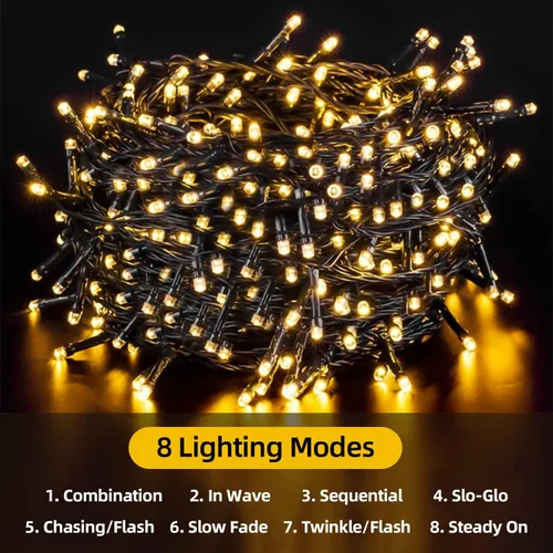 Vista 4 de Guirnalda de luces solares para exteriores, impermeables, 100 LED, 8 modos, jardín, Navidad, Pascua, Halloween, decoraciones al aire libre
