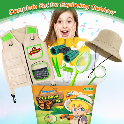 Vista 3 de YOPINSAND Kit de explorador para niños y kit de atrapa insectos, equipo de campamento para niños, juego de exploración al aire libre con chaleco
