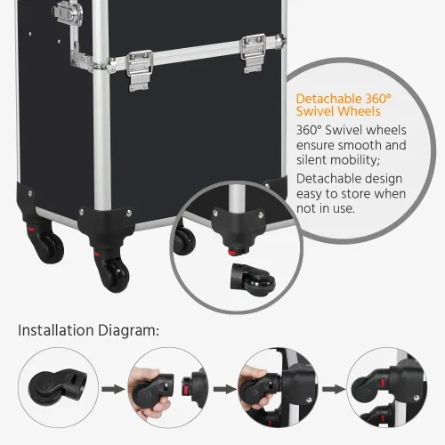 Vista 9 de Yaheetech Rolling Makeup Train Case 3 in 1 Cosmetic Makeup Case Large Aluminum Trolley Makeup Travel Case Professional Rolling Cosmetic Beauty