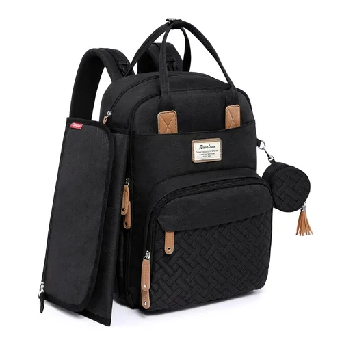 Vista 13 de RUVALINO Pañalera tipo mochila, mochila multifuncional para viajes, bolsa de maternidad para cambiar al bebé, de gran capacidad, impermeable, marrón