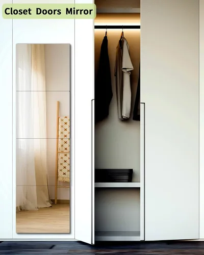 Vista 5 de Espejo de pared irrompible de longitud completa, espejos para dormitorio, espejo sobre la puerta, 2 piezas de 24 x 14 pulgadas, acrílico