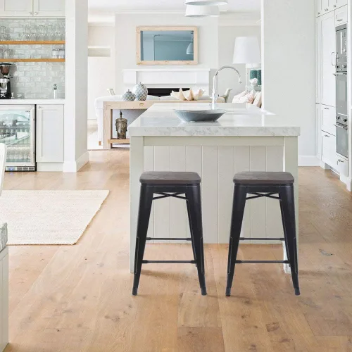 Vista 35 de GIA Taburete de mostrador sin respaldo de 24 pulgadas, cantidad de 4, bronce con asiento de madera clara