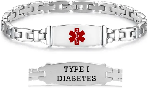 Vista 60 de LinnaLove Lady Medical Alert - Pulseras médicas de acero inoxidable para mujer, 7.5 pulgadas