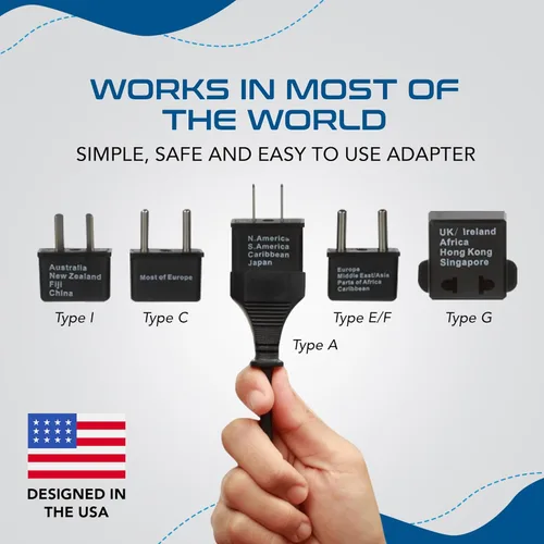 Vista 5 de Ceptics Adaptador de enchufe de viaje internacional de 5 piezas, ideal para teléfonos celulares, cargadores de batería, computadoras portátiles