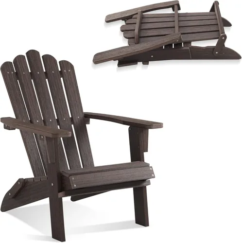 Vista 8 de Silla Adirondack Plegable de HDPE, Silla de Patio Resistente a la Intemperie con Reposabrazos Anchos y Respaldo Alto, Silla para Hoguera para Marrón