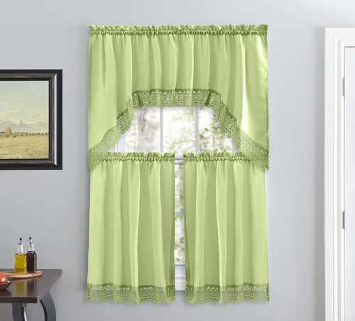 Vista 17 de American Linen Cortinas de café para cocina, cortinas de baño con cenefa, borde de encaje bordado. (amarillo)