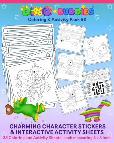 Vista 6 de Dino-Buddies® Colorear y paquete de actividades #2 - Lindo libro para colorear de dinosaurios con calcomanías, Make-A-Face y hojas motivacionales