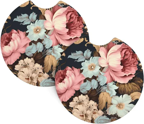 Posavasos con estampado floral vintage (2.7 pulgadas de diámetro), posavasos absorbentes de agua y a prueba de fugas