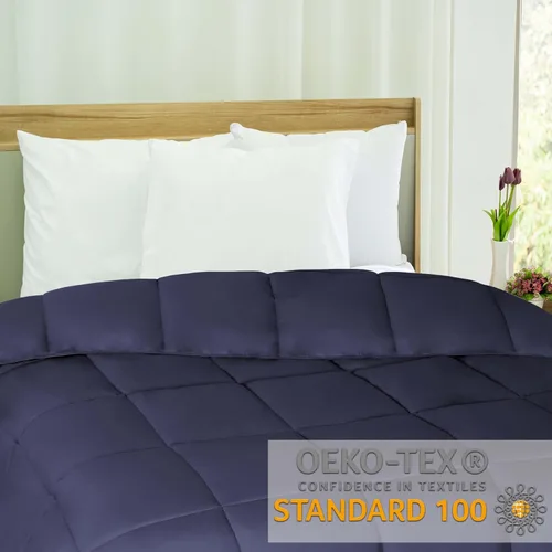 Vista 4 de Superior Edredón sólido de microfibra cepillada, ropa de cama alternativa al plumón, reversible, peso medio, esponjoso, decorativo, relleno de Azul