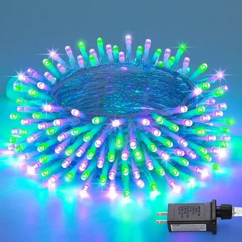 Vista 51 de JMEXSUSS 500 luces LED verdes de Navidad para interiores y exteriores, 8 modos de 163 pies, tira de luces verdes enchufables, cable transparente