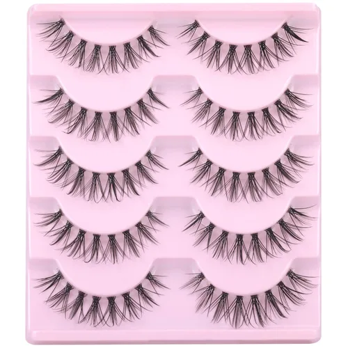 Vista 7 de Pestañas naturales, pestañas delgadas, pestañas asiáticas, aspecto natural, pestañas postizas manga con banda transparente, pestañas de ojo de anime