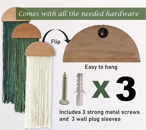 Vista 4 de Induslyfe Tapiz de macramé para colgar en la pared, 3 piezas, tejido bohemio para el hogar, elegante, decoración de pared geométrica bohemia