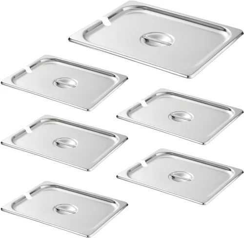 Vista 14 de HECMAC Paquete de 6 Tapas de Bandeja de Hotel de Tamaño 1/2 con Muescas, Acero Inoxidable Sólido Resistente para Mesa de Vapor, Tapa de Bandeja